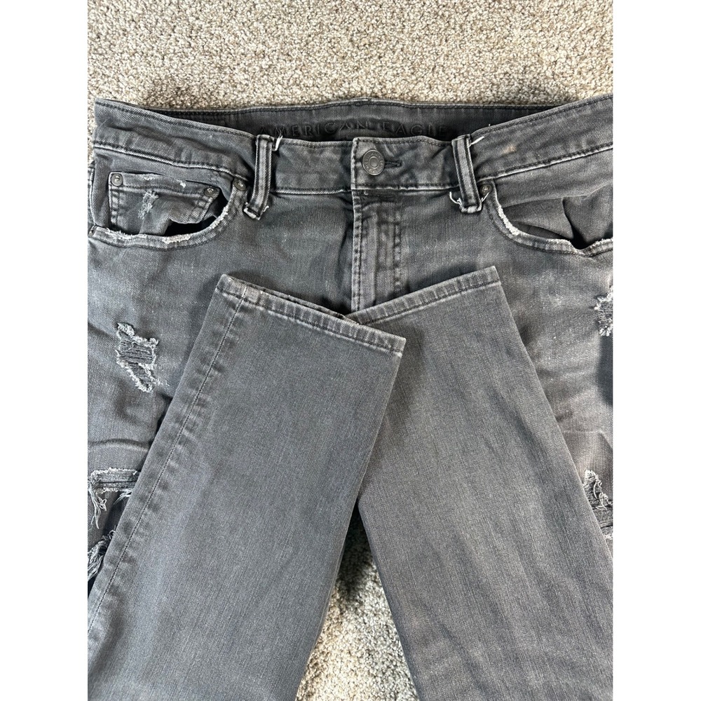 American Eagle Airflex+ Skinny Distressed Jeans Mens 34x32 Black Ripped Denim
